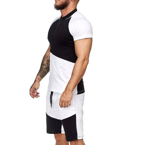 Conjuntos de algodón para hombre, conjuntos de verano de manga corta de Color contrastante, conjunto de dos piezas, ropa de verano 2023, conjuntos de verano para hombre - Product Image 3