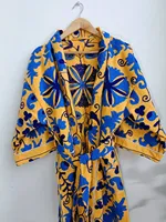 Venta al por mayor de lujo Kimono Duster Robe para damas amarillo bordado Albornoz con volantes 100% algodón cintura natural de alta demanda