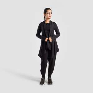 Women's Charcoal Modest Wrap Long Sleeve Loose Fit Polyester Spandex Blend Fitness Apparel - Product Image 4