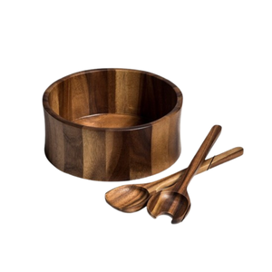 Handicraft Wood Eco-Friendly Classic Style <b>Salad</b> Bowl with <b>Servers</b> Good Price Kitchenware Wholesale From Vietnam Factory - Product Image 3