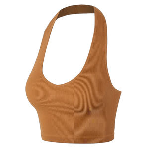 Débardeurs de sport pour femmes, couleur marron, respirants, vêtements de fitness, débardeurs courts côtelés pour femmes - Product Image 4