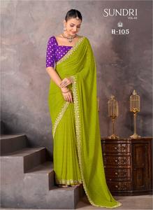 Georgette douce de haute qualité avec broderie travail frontière Saree femme fabricant et fournisseur de mode de Surat - Product Image 3