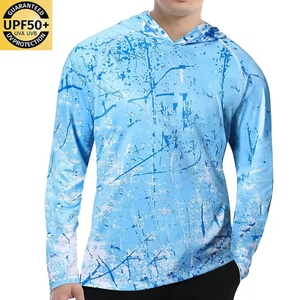 เสื้อฮู้ดตกปลาโพลีเอสเตอร์พิมพ์ลายแบบซับลิเมชั่นแห้งเร็ว ป้องกันแสงแดด UPF 50  รับสกรีนโลโก้ตามแบบ - Product Image 5