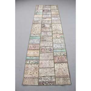 26x8,8 ft Vintage Eco-Friendly Turkish <b>Wool</b> Rug <b>Brown</b> Patchwork with Latex Backing - Product Image 1