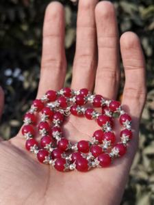 Collar de Coral Rosa, Cuentas de 8mm, Joyería de Plata de Ley, Piedra de Nacimiento de Julio, Coral Magenta Natural, Collar Romántico para Aniversario de Bodas - Product Image 3