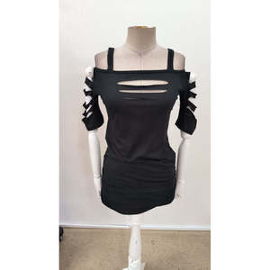 Blusa de viscosa con tirantes y hombros descubiertos para mujer, con detalle de corte láser, 37831 - Negro - Product Image 5