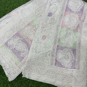 Élégant de haute qualité traditionnel doux viscose Georgette Saree sans rides lourd Jaal Lucknowi Chikan travail embelli indien - Product Image 1