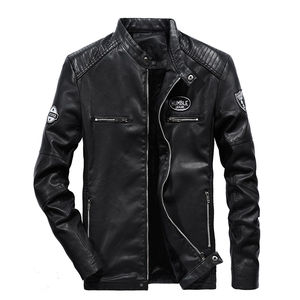 Veste en cuir véritable noire à manches longues pour hommes, veste de moto à épissage véritable pour hommes, vente en gros - Product Image 4