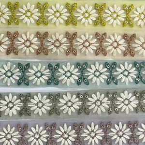 Luxe traditionnel 9 mètres dentelle indienne coloré brodé 3D fleur motif romantique Simple séquence multiple sac de fantaisie - Product Image 4