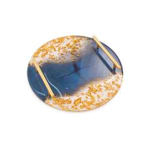 Meilleures ventes Gani Craft Impex Plateau de service en bois et résine de marbre avec poignée en métal au design arrondi Plateau de service décoratif pour aliments - Product Image 2