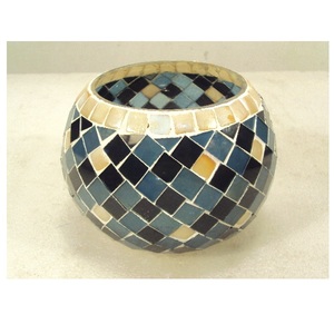 Motif de fleurs bleu mosaïque fini verre votif bougeoir forme ronde pour la maison décorative fête noël Table décor - Product Image 6