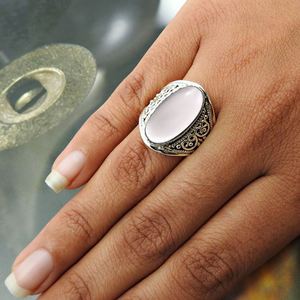 แหวนควอตซ์พลอยธรรมชาติสีเงินแท้925สวยแหวนทรงรีทำด้วยมือสำหรับงานแต่งงานครบรอบ - Product Image 3