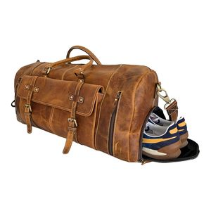 Lo último en bolsa de viaje cruzada de cuero genuino de gran capacidad para deporte, separación en seco y húmedo, gimnasio, negocios, portátil, bolsa de lona de poliéster - Product Image 3