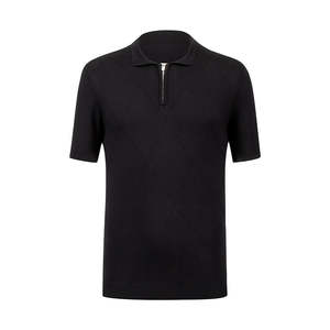 Suéter de punto de manga corta personalizado para hombre para Primavera Verano 100% algodón estilo informal negro solapa liso teñido fabricante de prendas de punto - Product Image 1