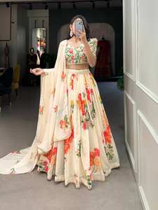 Georgette เสื้อเย็บขอบลูกไม้ลายดอกไม้, มาใหม่เสื้อชิ้น lehenga งานแต่งงานสไตล์ดั้งเดิมและงานเลี้ยงรับรอง - Product Image 2