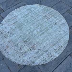 Alfombra Turca Vintage, Alfombra Decorativa de 4.3x4.3 pies, Alfombra Azul con Diseño Floral - Product Image 2