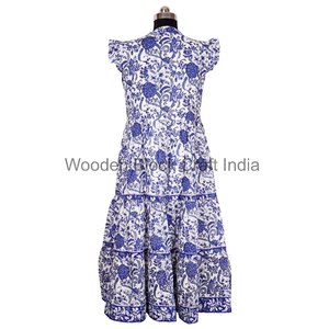 Vestido de corte A con cuello en V para mujer, informal, para fiesta de noche, 100% algodón, con encaje floral pintado, ecológico, con logo frontal, largo a media pantorrilla. - Product Image 6