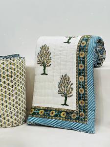 Indian Hand Made Jaipuri Razai 100% Pure Cotton Eco Friendly Hand Stitched <b>Bedspread</b> Hand Block Print Throw - Product Image 2