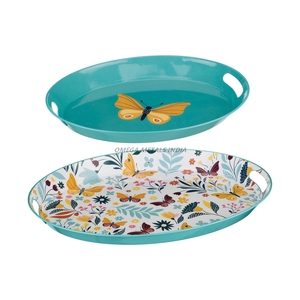 Ensemble de plateau de service ovale turquoise vibrant avec motif papillon et design floral parfait pour égayer tout rassemblement - Product Image 1