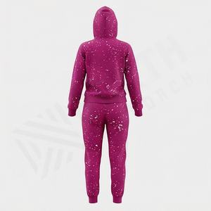 Vêtements de sport pour femmes en coton en deux pièces en gros, logo personnalisé, ensembles de survêtements de fitness avec fermeture éclair, motifs de personnages, salle de sport - Product Image 2