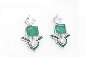 LAVINA Jade Light Baoyun Women's Trendy Art Deco Luxury <b>Stud</b> Earrings with Zircon and Rhodium & <b>Silver</b> Plating for Gift - Product Image 5