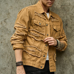 Chaquetas vaqueras acolchadas rasgadas desgastadas de manga larga informales personalizadas de alta calidad para hombre, ropa de calle Vintage a prueba de viento y transpirable - Product Image 3