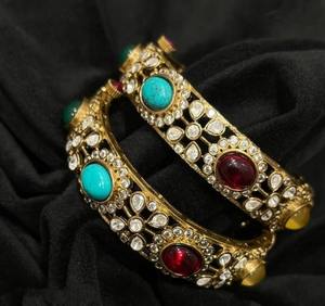 Polki <b>Bracelet</b> Matt Gold Polish Brass Jewellery <b>Set</b> for Weddings Parties Size Options 2.4 2.6 Gold Plated Fashion Jewelry Gifts - Product Image 1