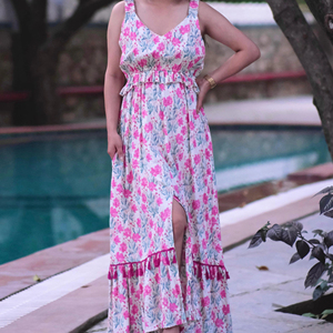 Vestido romántico de verano Vintage para mujer, 100% algodón, transpirable, ecológico, estilo envolvente, blanco, rosa, Floral, patrón sólido, hasta el suelo - Product Image 1