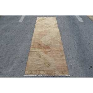 Alfombra clásica de lana de retazos marrón Beige, 2,7x8,7 pies, diseño turco para entrada, sala de estar, dormitorio, tamaño de mesa auxiliar con respaldo de látex - Product Image 1