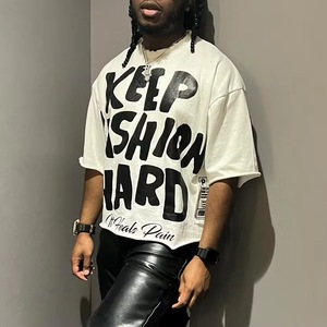 T-shirt ample pour homme personnalisé, 100% coton, coupe carrée, épaules tombantes, ourlet brut, anti-rétrécissement, respirant, écologique, 260g, impression sérigraphique - Product Image 3