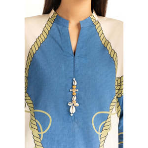 Conjunto de Dos Piezas para Mujer, Color Beige, Estampado, Estilo Casual, Tela Crepé, Largo hasta la Rodilla, Sin Cuello, Tres Cuartos, para Primavera/Verano - Product Image 3
