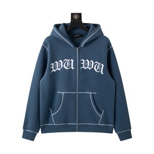 Custom High Quality Embroidery Vintage Full Zip up Hoodie Manufacturer Blank Oversized <b>Men's</b> Hoodies - Product Image 3