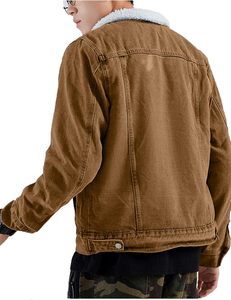 Veste en jean épaisse en toile à revers pour homme avec col montant et logo sur le devant - Product Image 3