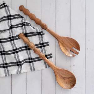 Cuillère et fourchette à salade en bois massif faites à la main avec manche naturel pour la décoration de table à dîner, outils à salade - Product Image 3
