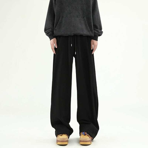 Men Cotton Sweatpants Elastic Waist <b>Drawstring</b> Casual Pants Side Pockets Breathable Midweight Knitted Flared Fit Autumn - Product Image 3