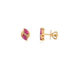 Delicate Tiny Style Genuine <b>Ruby</b> & Diamond Fine Minimalist Stud Earrings K14 Yellow Gold Valentine' Day Gift Trending Jewelry - Product Image 3