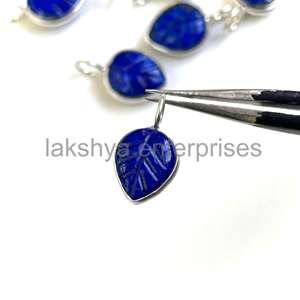 Lapis Lazuli Naturel Sculpture Feuille Pendentifs Charmes Argent Sterling 925 10x8mm Or Vermeil Plaqué Lunette Ensemble Feuille Sculpté Gemme - Product Image 4