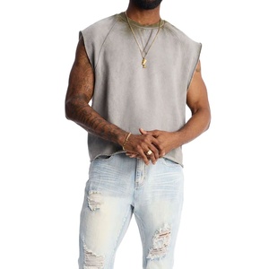 Camiseta sin mangas para hombre, estilo crop top, lavada, corte holgado, diseño con aberturas, para verano, tejida, 100% algodón, antiencogimiento, en venta. - Product Image 2