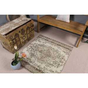 3.6x6.2 ft Turkish Vintage Rug, Accent Rug, <b>Brown</b> Gray Abstract <b>Wool</b> Rug - Product Image 5