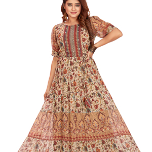 Phụ Nữ Ấn Độ Của <span class=keywords><strong>Georgette</strong></span> Dài Kurti Thanh Lịch Kỹ Thuật Số In Dân Tộc Quần Áo Truyền Thống Kurta Ăn Mặc - Product Image 2