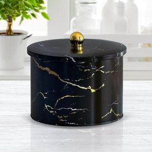 Marble <b>Black</b> 4L Capacity Metal Round <b>Canister</b> Knob Handle 175x130 mm Dry Food Storage for <b>Kitchen</b> Cooking 2.9L Storage Space - Product Image 1