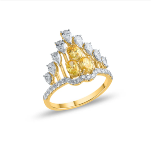 แหวนมงกุฎสีเหลืองทองหรูหราพร้อมเพชรสีเหลืองรูปไข่พราวเหมาะสำหรับการหมั้นในวันครบรอบแต่งงานจากอินเดีย - Product Image 1