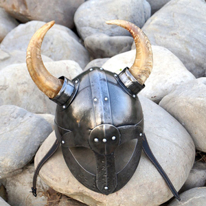 Casco de cuerno vikingo medieval temprano Casco de disfraz griego usable con forro de cuero para cuchillos de camping - Product Image 4