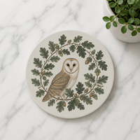 Sous-verre rond en céramique vintage personnalisé avec motif Robin Holly, pour la table, la cuisine, la décoration de la maison, idéal pour les fêtes