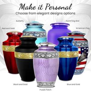 Set of 6 Purple Cremation Funeral Urns for Ashes for Women & Men Includes 1 Large Purple Urn with 4 <b>Small</b> Keepsakes & 1 <b>Necklace</b> - Product Image 4