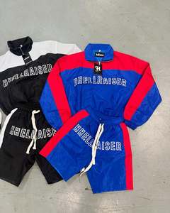 Streetwear personnalisé Survêtement à blocs de couleurs Broderie Survêtement Patchwork Réfléchissant Coupe-Vent Nylon Veste et Short Ensemble Hommes - Product Image 1