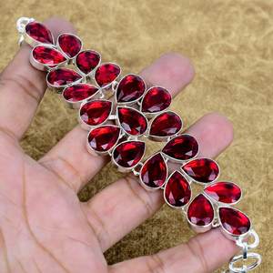 Pulsera de tenis de lujo hecha a mano de plata de ley 925 con granate rojo, ajustable, joyería de regalo, chapada en oro, certificada por GIA - Product Image 2