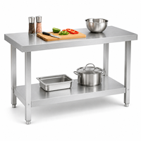 Table de travail en acier inoxydable à 2 niveaux, renforcée, mobile, pour cuisine commerciale, sur mesure OEM, pour la restauration
