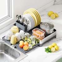 WIREKING Égouttoir à vaisselle en acier inoxydable 304 extensible et réglable avec bac de récupération pour cuisine, comptoir et usage quotidien