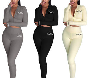 Conjuntos Deportivos de Dos Piezas de Alta Calidad, Personalizados, Lisos, para Invierno, Ropa Deportiva Urbana para Mujer, Tallas Grandes, Conjunto de Top Corto y Pantalones Deportivos - Product Image 1